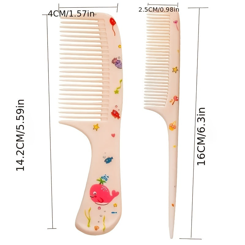 Chic Girls' Hair Comb Set - Portable, Anti-Static Plastic Combs with Cute Patterns