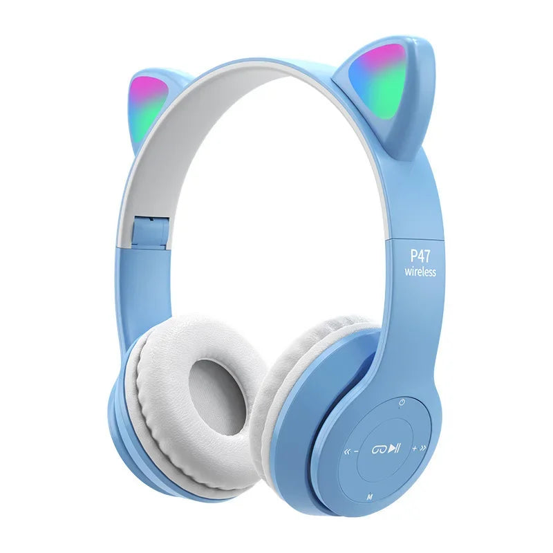 P47M Wireless Headphones – Cat Ear LED, Bluetooth, Mic & Stereo Sound