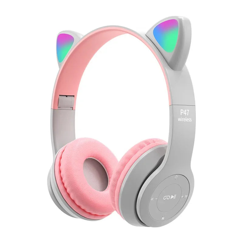 P47M Wireless Headphones – Cat Ear LED, Bluetooth, Mic & Stereo Sound