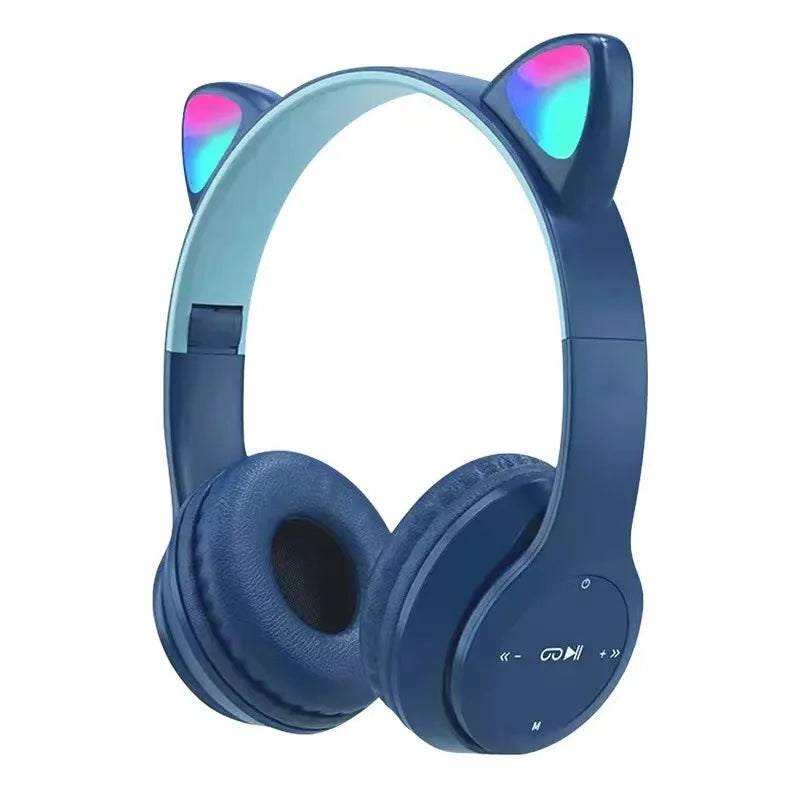 P47M Wireless Headphones – Cat Ear LED, Bluetooth, Mic & Stereo Sound