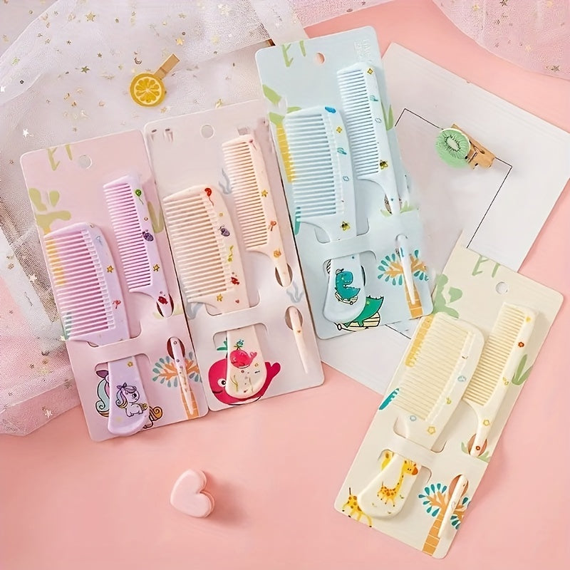 Chic Girls' Hair Comb Set - Portable, Anti-Static Plastic Combs with Cute Patterns