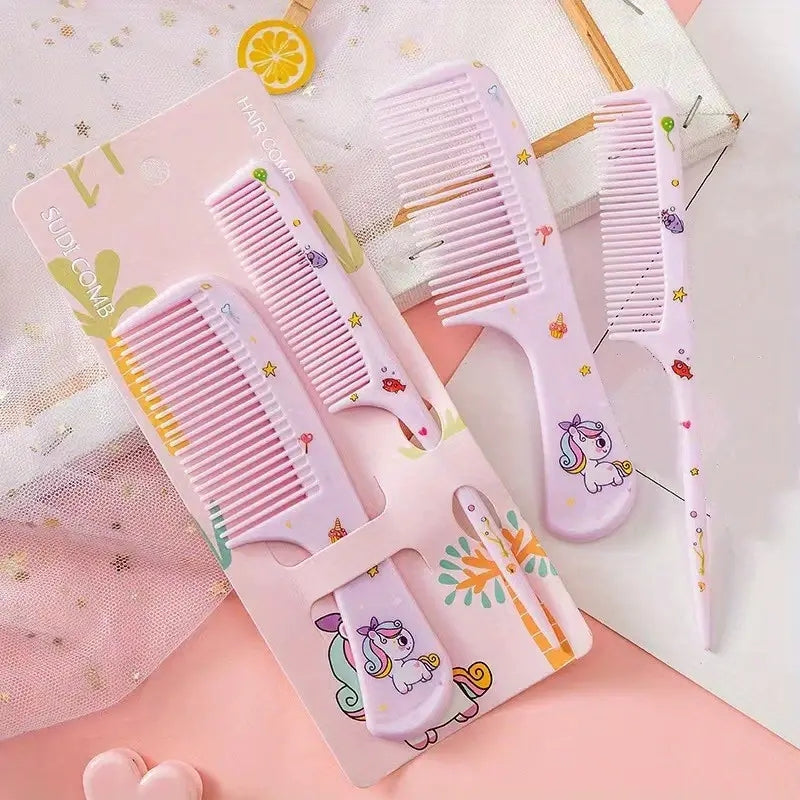 Chic Girls' Hair Comb Set - Portable, Anti-Static Plastic Combs with Cute Patterns