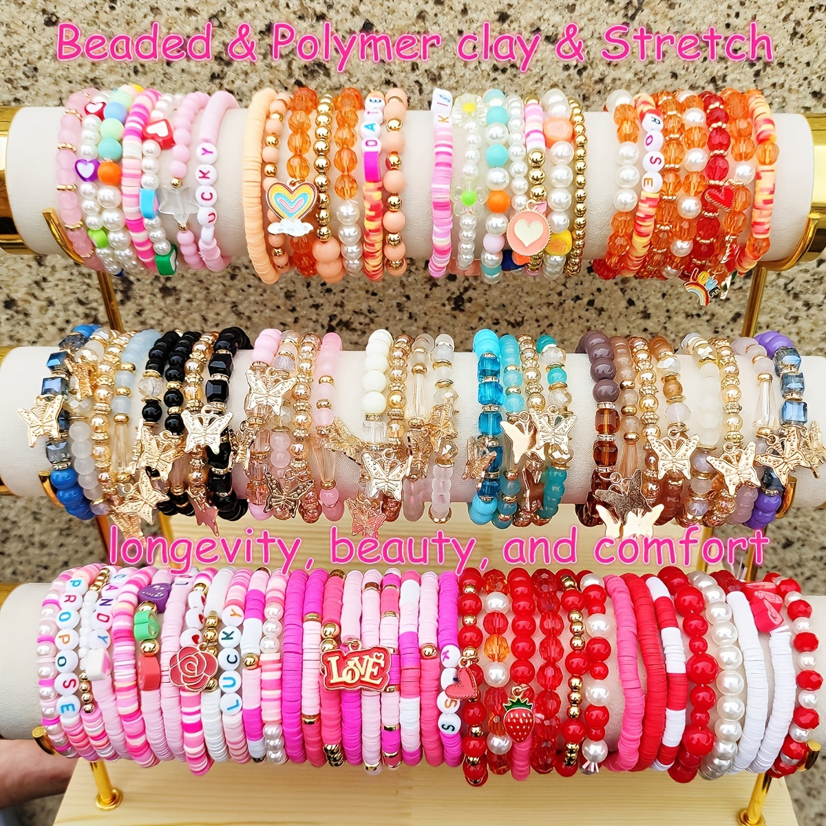 26pcs Valentine's Bracelet Set – Soft Clay & Imitation Pearls (Random Styles)