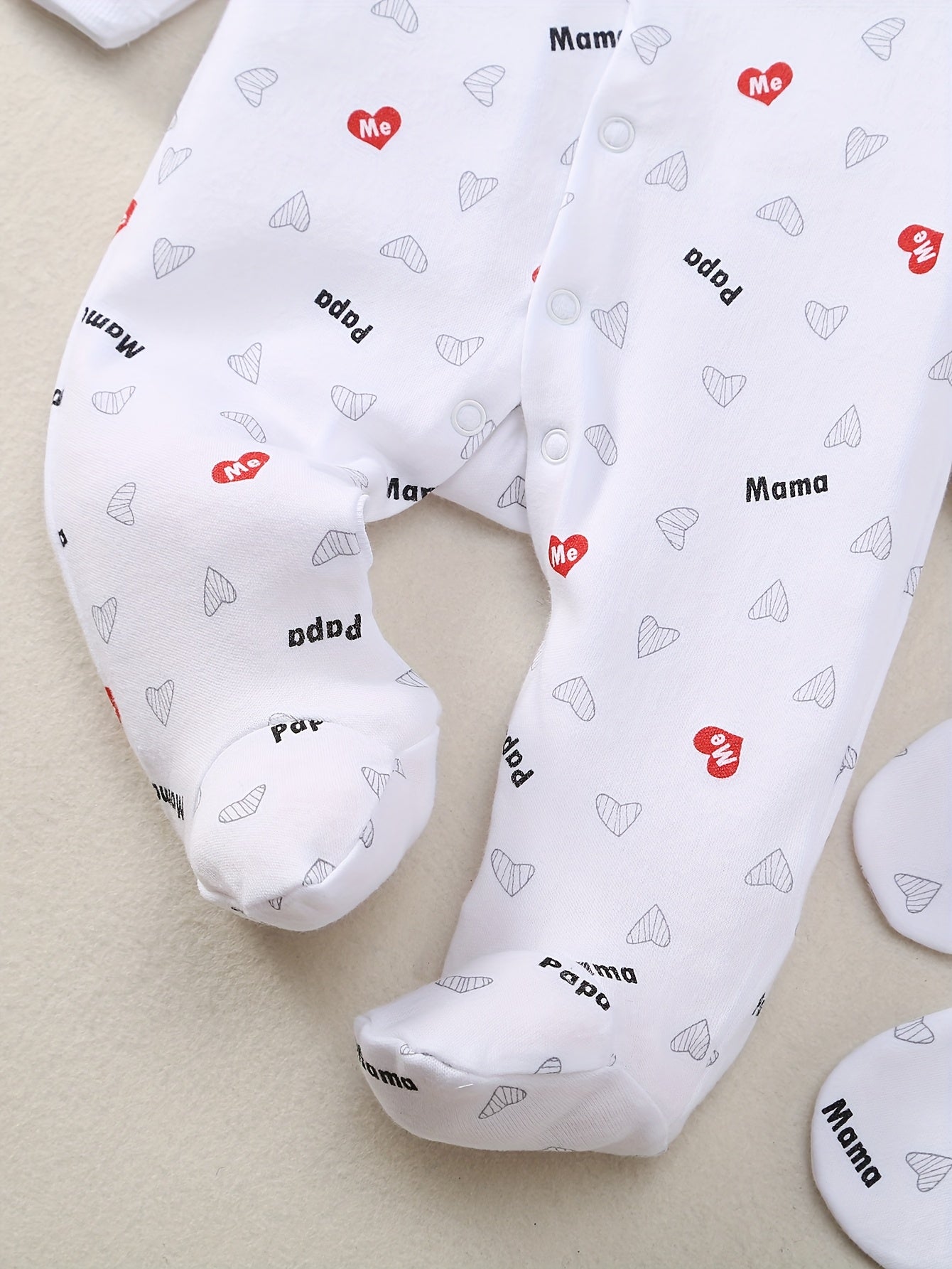 8pcs Baby Outfit Set – Peach Heart Print, Embroidered Essentials for Spring/Summer