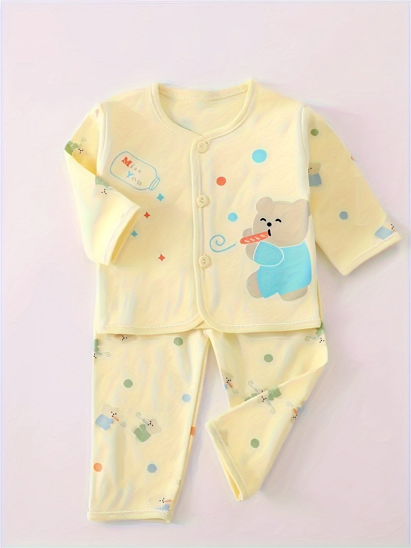 7-Piece Baby Girl Cotton Set – Cute Bear & Bunny Prints, All-Season Comfort