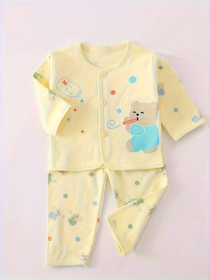 7-Piece Baby Girl Cotton Set – Cute Bear & Bunny Prints, All-Season Comfort
