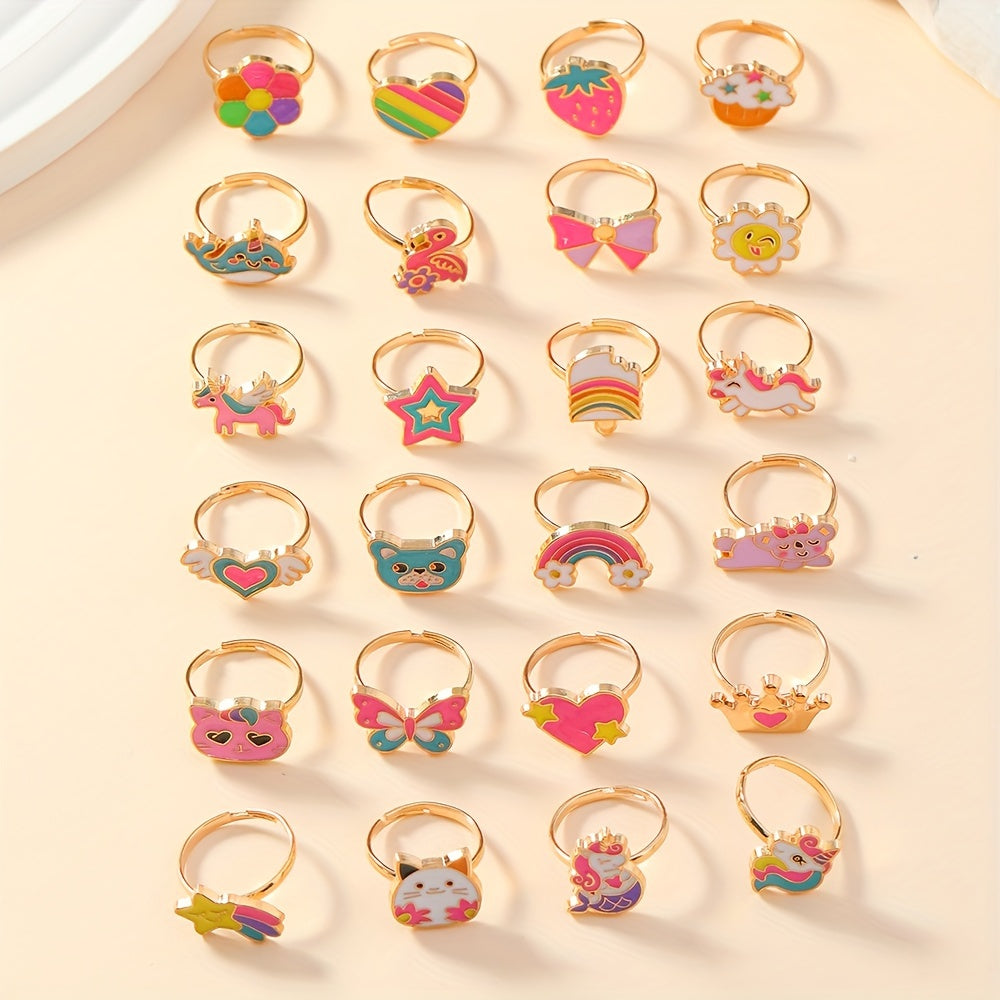 24pcs Kids' Rose Gold Rings – Candy Colors in Heart Gift Box