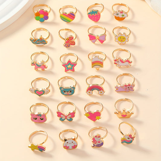 24pcs Kids' Rose Gold Rings – Candy Colors in Heart Gift Box