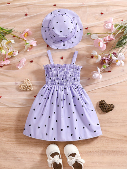 Baby Girl 2pcs Set – Heart Halter Dress & Hat (0–3Y, 2 Colors)