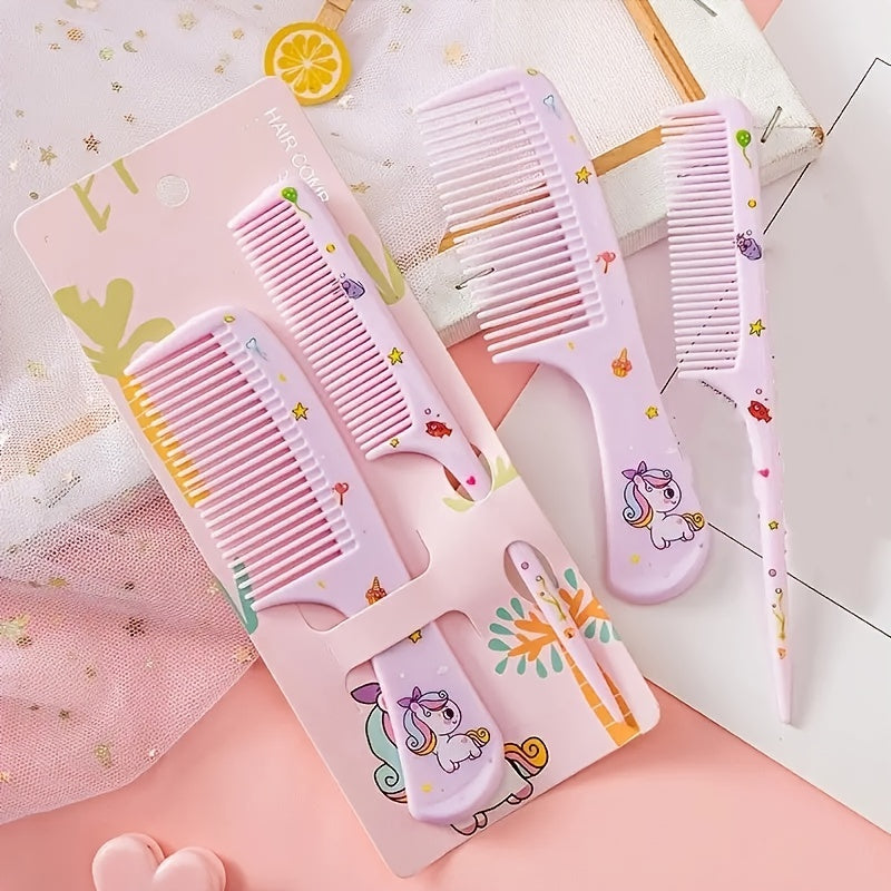 Chic Girls' Hair Comb Set - Portable, Anti-Static Plastic Combs with Cute Patterns