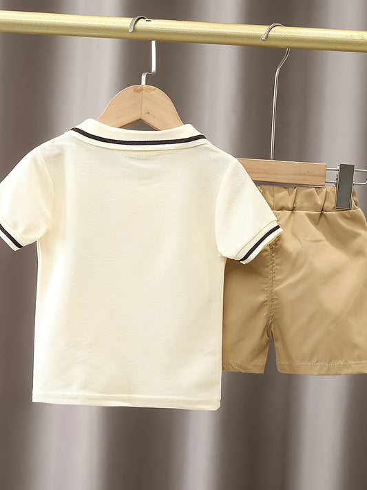 Baby Boy 2pcs Bear Outfit – Golf Shirt & Pocket Shorts (Summer Casual)