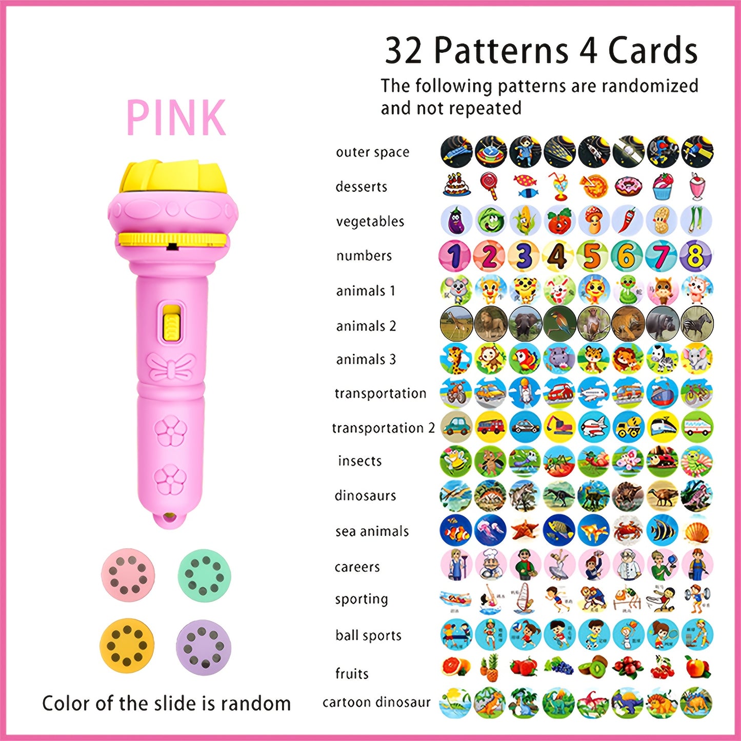 Projection Flashlight Toy – 32 Patterns with Animals, Dinosaurs & More