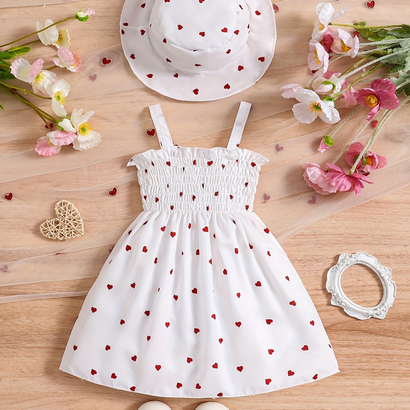 Baby Girl 2pcs Set – Heart Halter Dress & Hat (0–3Y, 2 Colors)