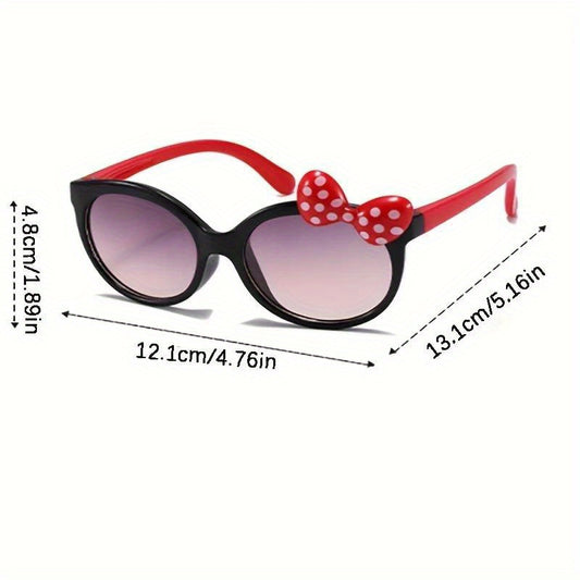 Cartoon Bowknot Kids Glasses – Pink & Beige, Polka Dot Design, Stylish & Playful Accessory