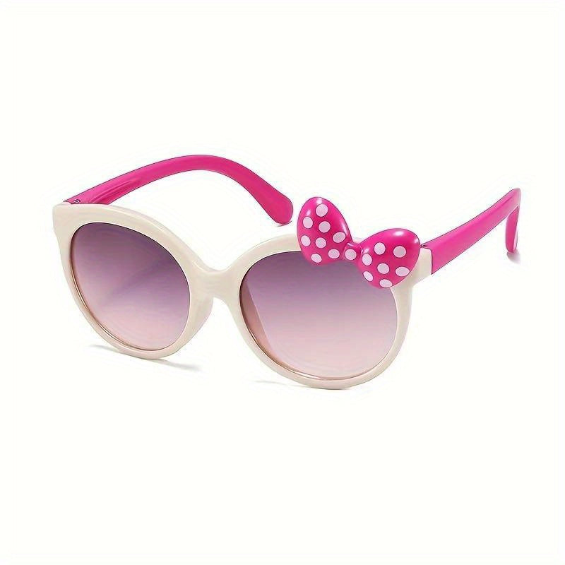 Cartoon Bowknot Kids Glasses – Pink & Beige, Polka Dot Design, Stylish & Playful Accessory