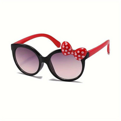 Cartoon Bowknot Kids Glasses – Pink & Beige, Polka Dot Design, Stylish & Playful Accessory