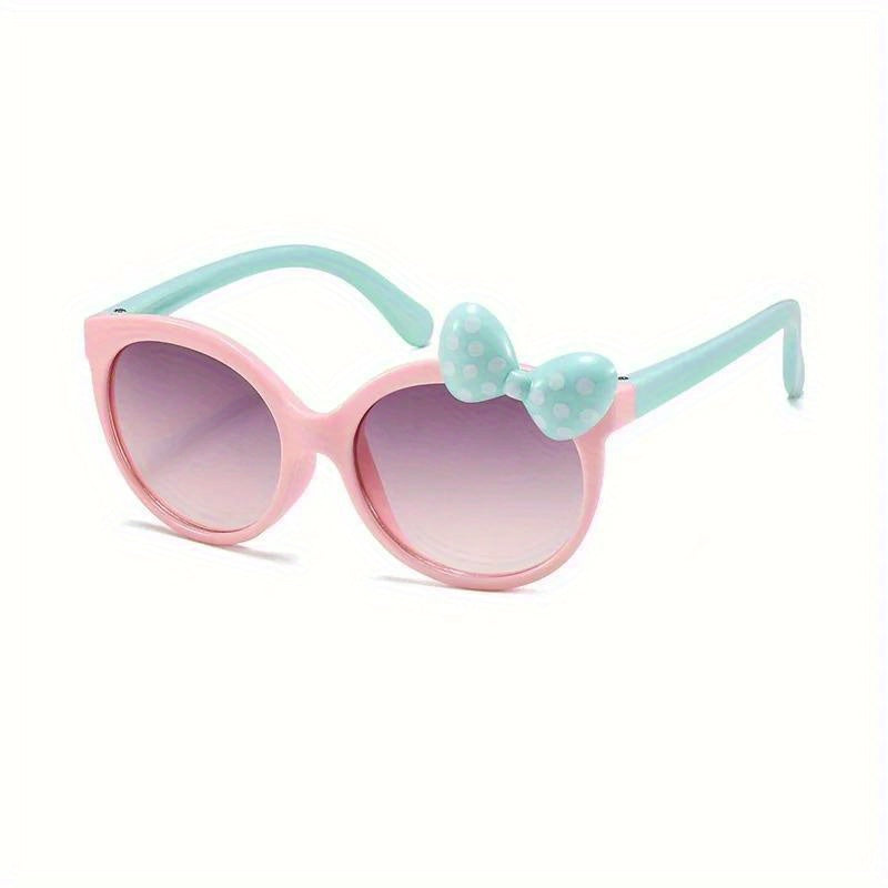 Cartoon Bowknot Kids Glasses – Pink & Beige, Polka Dot Design, Stylish & Playful Accessory