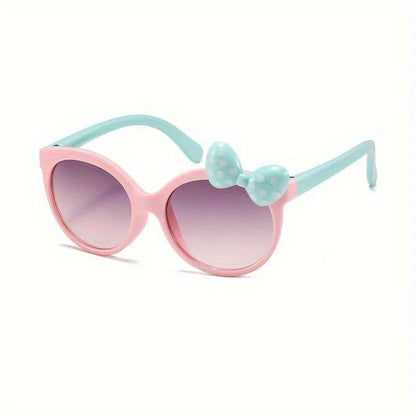 Cartoon Bowknot Kids Glasses – Pink & Beige, Polka Dot Design, Stylish & Playful Accessory