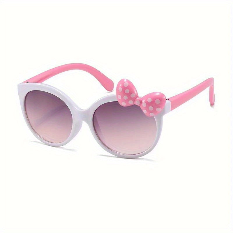Cartoon Bowknot Kids Glasses – Pink & Beige, Polka Dot Design, Stylish & Playful Accessory