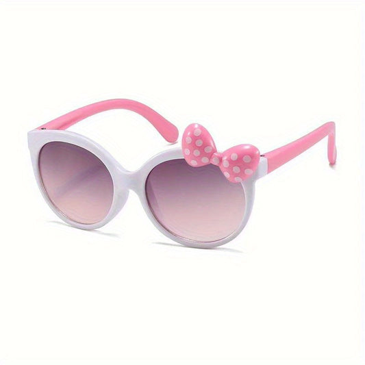 Cartoon Bowknot Kids Glasses – Pink & Beige, Polka Dot Design, Stylish & Playful Accessory