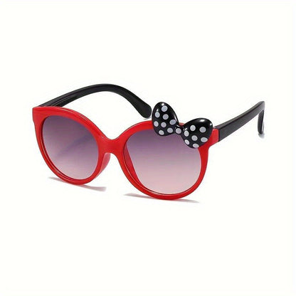 Cartoon Bowknot Kids Glasses – Pink & Beige, Polka Dot Design, Stylish & Playful Accessory