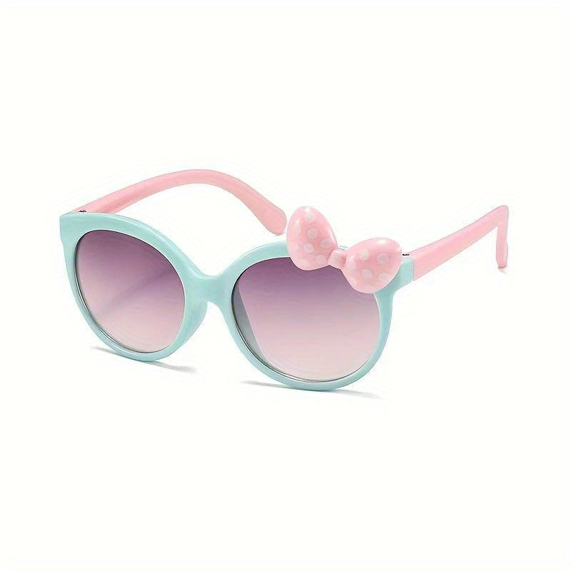 Cartoon Bowknot Kids Glasses – Pink & Beige, Polka Dot Design, Stylish & Playful Accessory