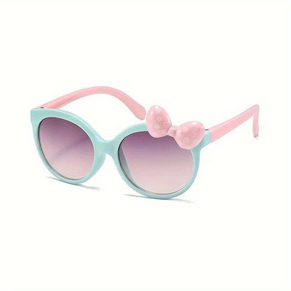 Cartoon Bowknot Kids Glasses – Pink & Beige, Polka Dot Design, Stylish & Playful Accessory