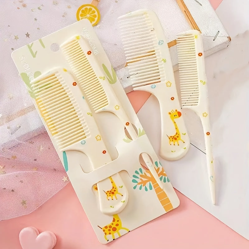 Chic Girls' Hair Comb Set - Portable, Anti-Static Plastic Combs with Cute Patterns