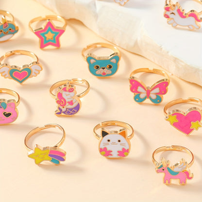 24pcs Kids' Rose Gold Rings – Candy Colors in Heart Gift Box