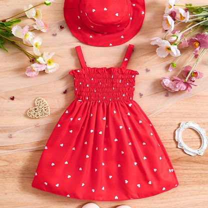 Baby Girl 2pcs Set – Heart Halter Dress & Hat (0–3Y, 2 Colors)