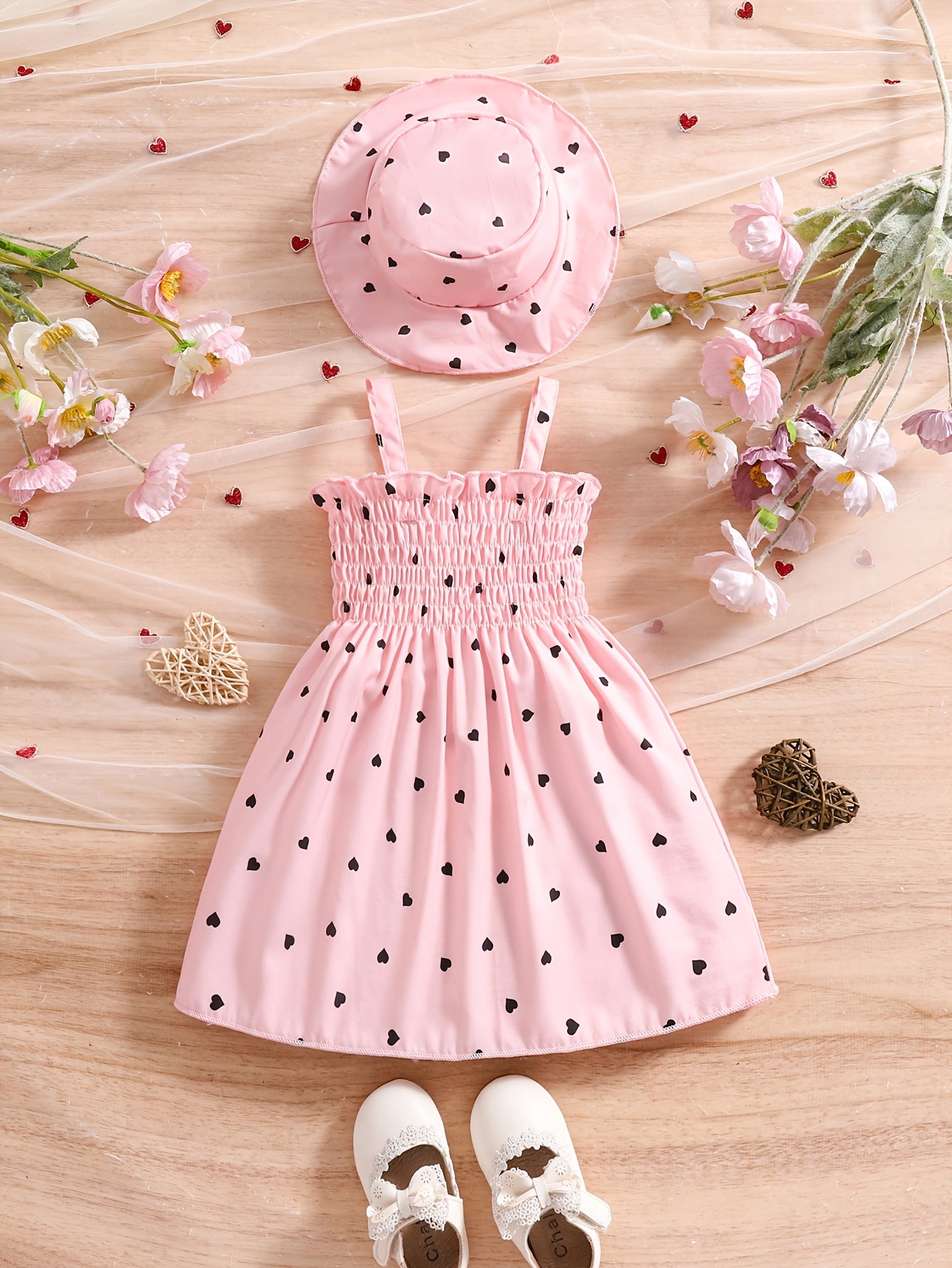 Baby Girl 2pcs Set – Heart Halter Dress & Hat (0–3Y, 2 Colors)
