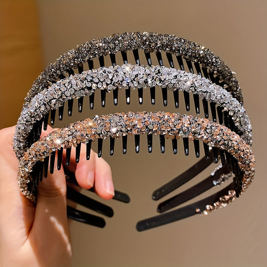 1/2/3pcs Sparkling Resin Teethed Hairbands for Girls – Black & Clear, All-Season Fashion Accessory