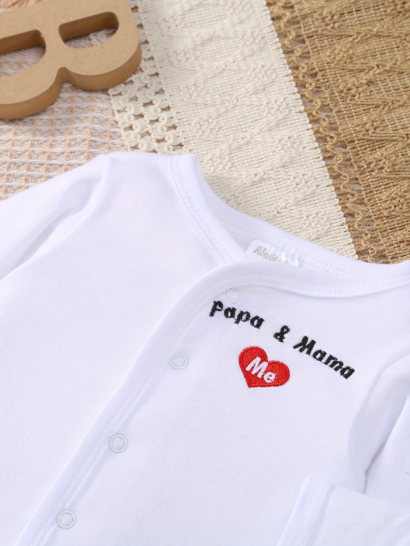 8pcs Baby Outfit Set – Peach Heart Print, Embroidered Essentials for Spring/Summer