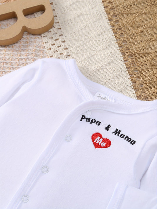 8pcs Baby Outfit Set – Peach Heart Print, Embroidered Essentials for Spring/Summer