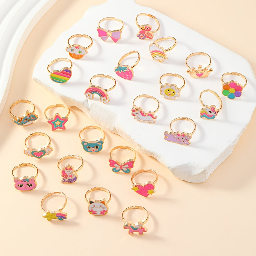 24pcs Kids' Rose Gold Rings – Candy Colors in Heart Gift Box