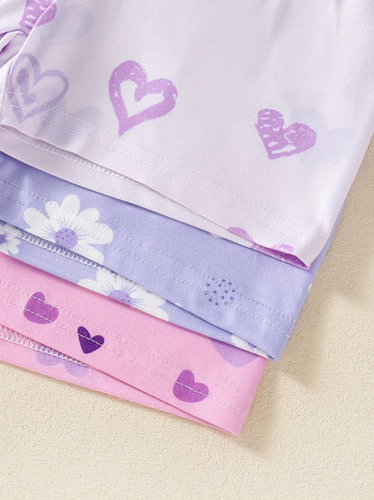 Girls' 3pcs Summer Outfit – Cat & Animal Prints, Comfy & Washable