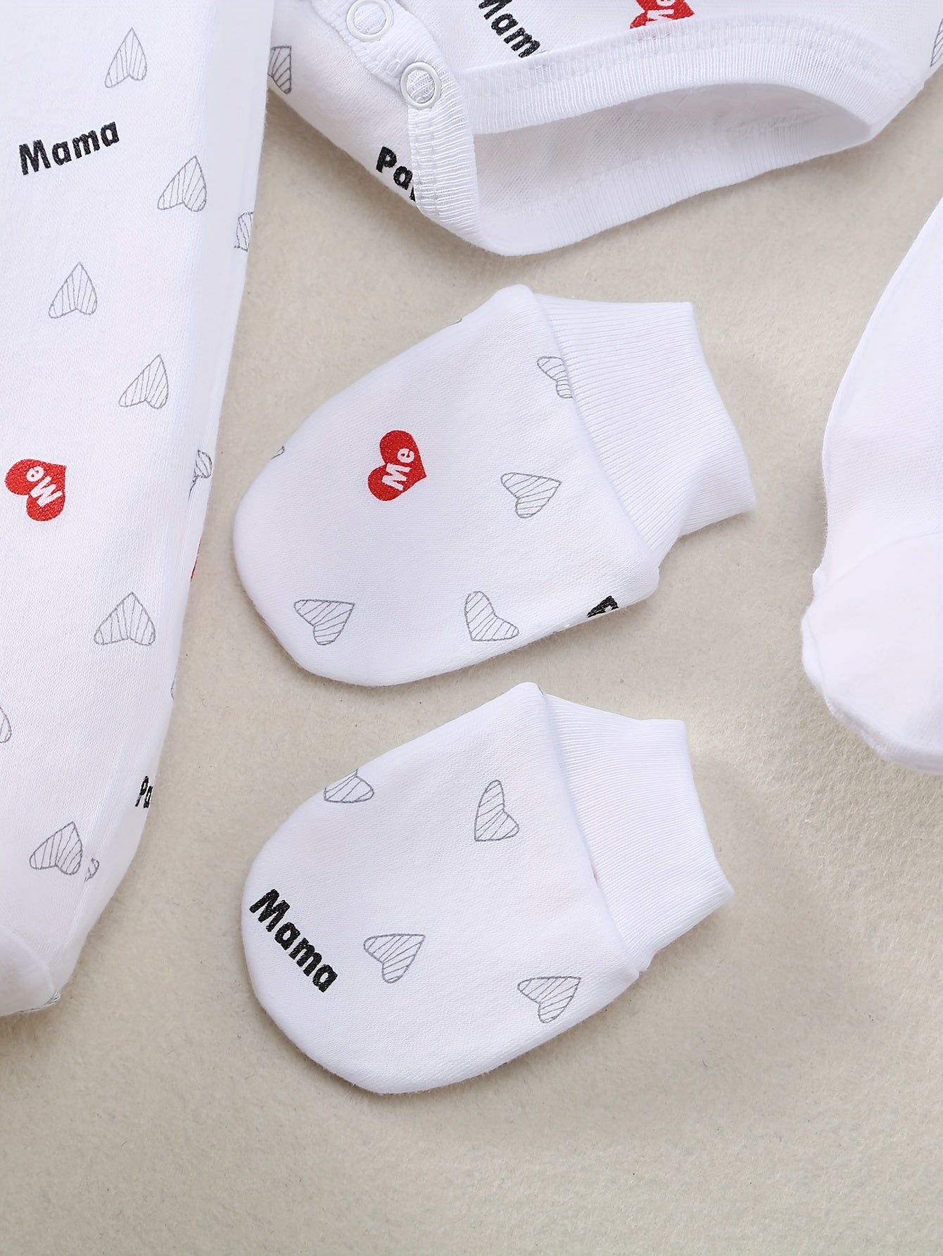8pcs Baby Outfit Set – Peach Heart Print, Embroidered Essentials for Spring/Summer