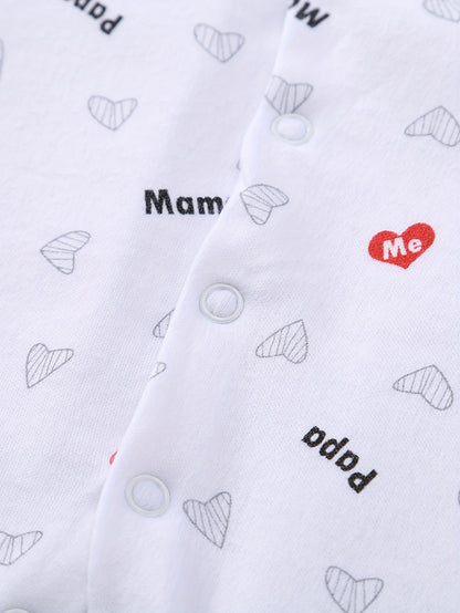 8pcs Baby Outfit Set – Peach Heart Print, Embroidered Essentials for Spring/Summer
