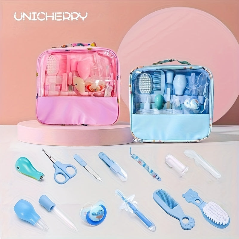UNICHERRY 13pcs Kids Grooming & Healthcare Kit – Pink/Blue, Portable & Gift-Ready