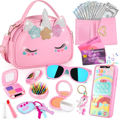 GIFTINBOX Unicorn Purse Toy Set – 28pcs Pretend Play for Girls (Ages 3–8)