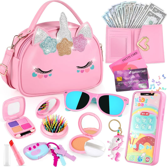 GIFTINBOX Unicorn Purse Toy Set – 28pcs Pretend Play for Girls (Ages 3–8)