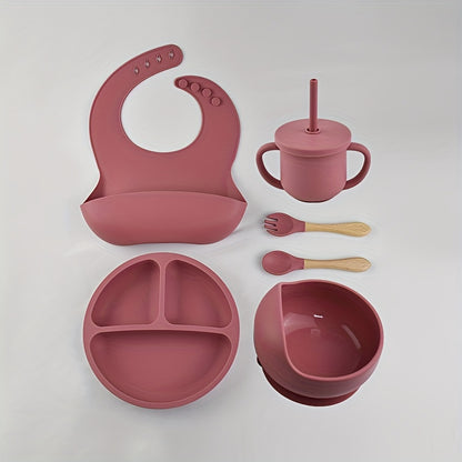 6pcs Baby Silicone Tableware Set – Suction Bowl, Divided Plate & Spoon