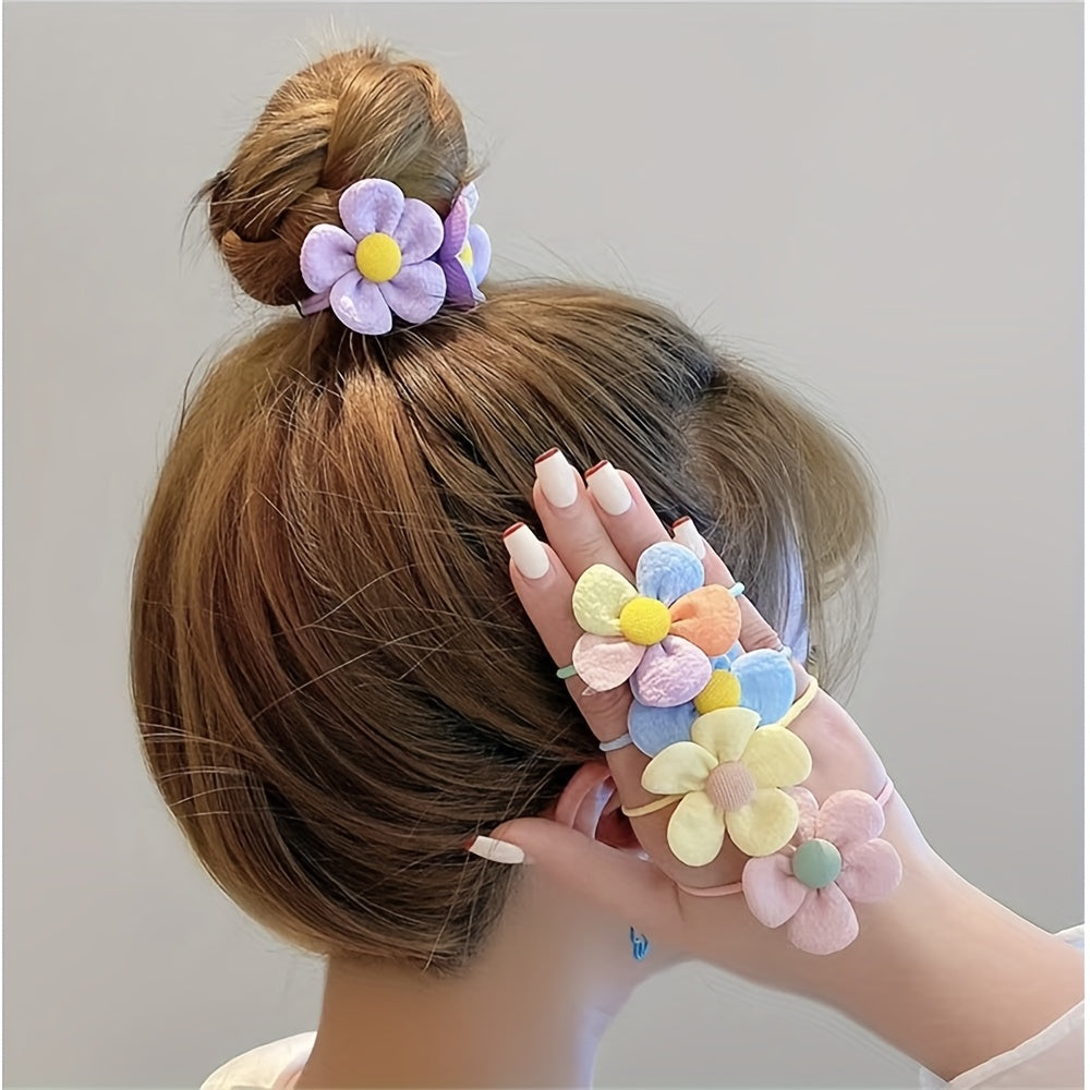 6–20pcs Flower Bow Hair Ties – Cute Elastic Bands for Girls & Women