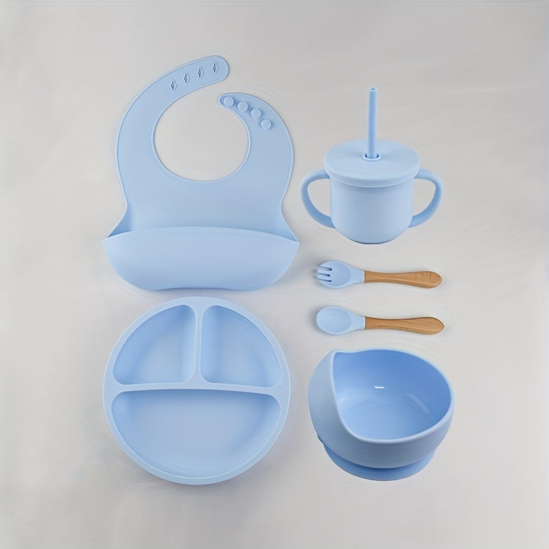 6pcs Baby Silicone Tableware Set – Suction Bowl, Divided Plate & Spoon