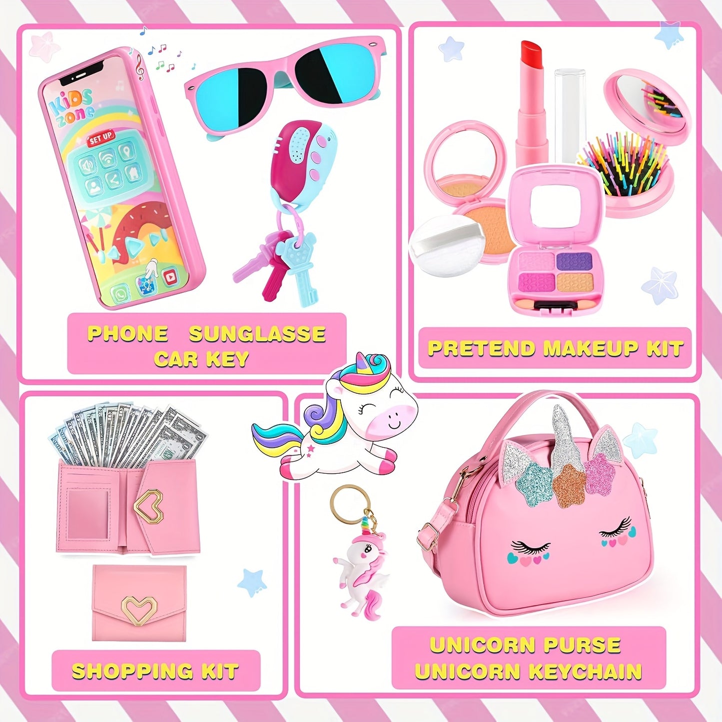 GIFTINBOX Unicorn Purse Toy Set – 28pcs Pretend Play for Girls (Ages 3–8)