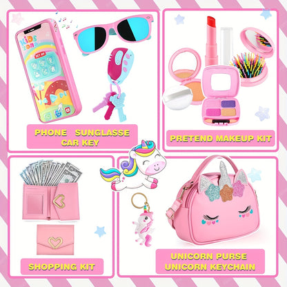 GIFTINBOX Unicorn Purse Toy Set – 28pcs Pretend Play for Girls (Ages 3–8)