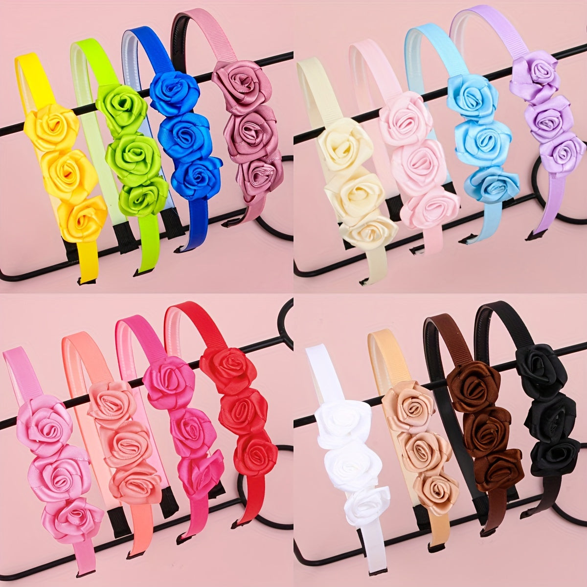 4pcs Fabric Flower Headbands – Cute, Versatile Hair Accessories