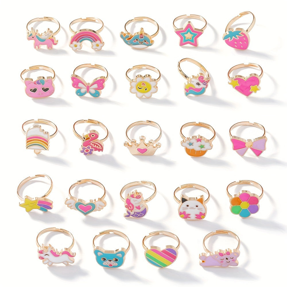 24pcs Kids' Rose Gold Rings – Candy Colors in Heart Gift Box
