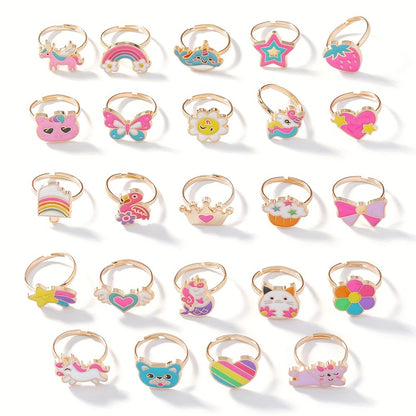 24pcs Kids' Rose Gold Rings – Candy Colors in Heart Gift Box
