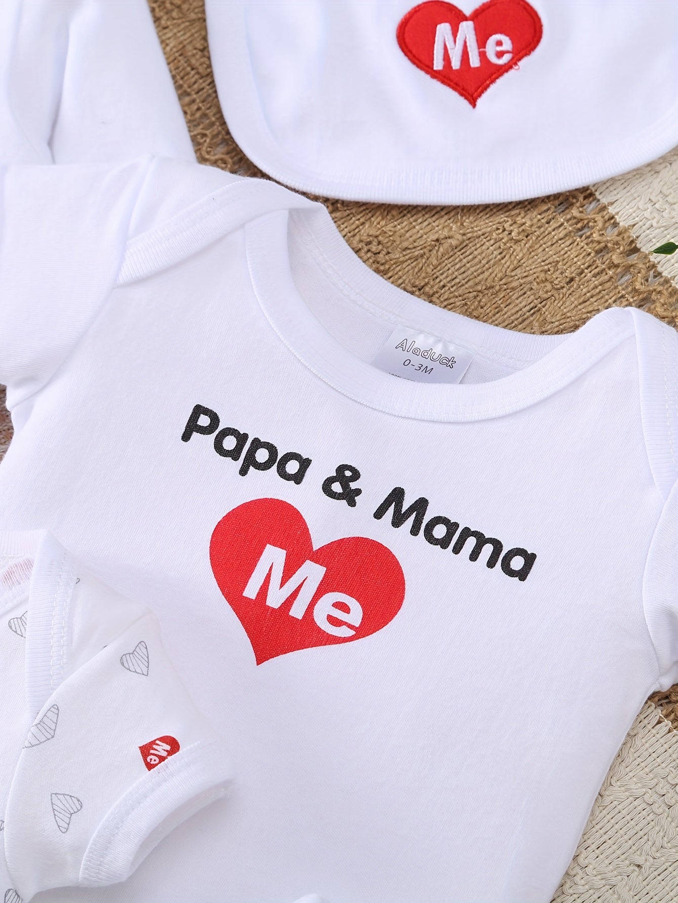 8pcs Baby Outfit Set – Peach Heart Print, Embroidered Essentials for Spring/Summer